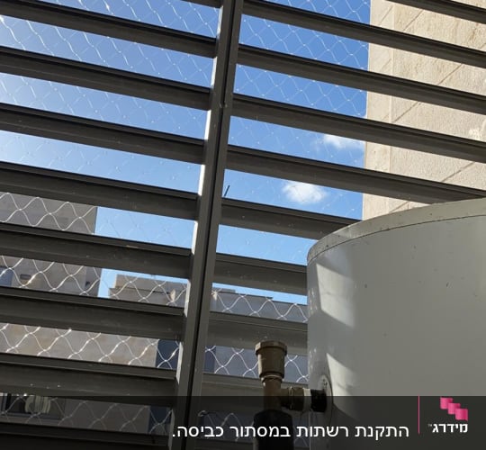 רשת מתכת על חלון למניעת כניסת יונים
